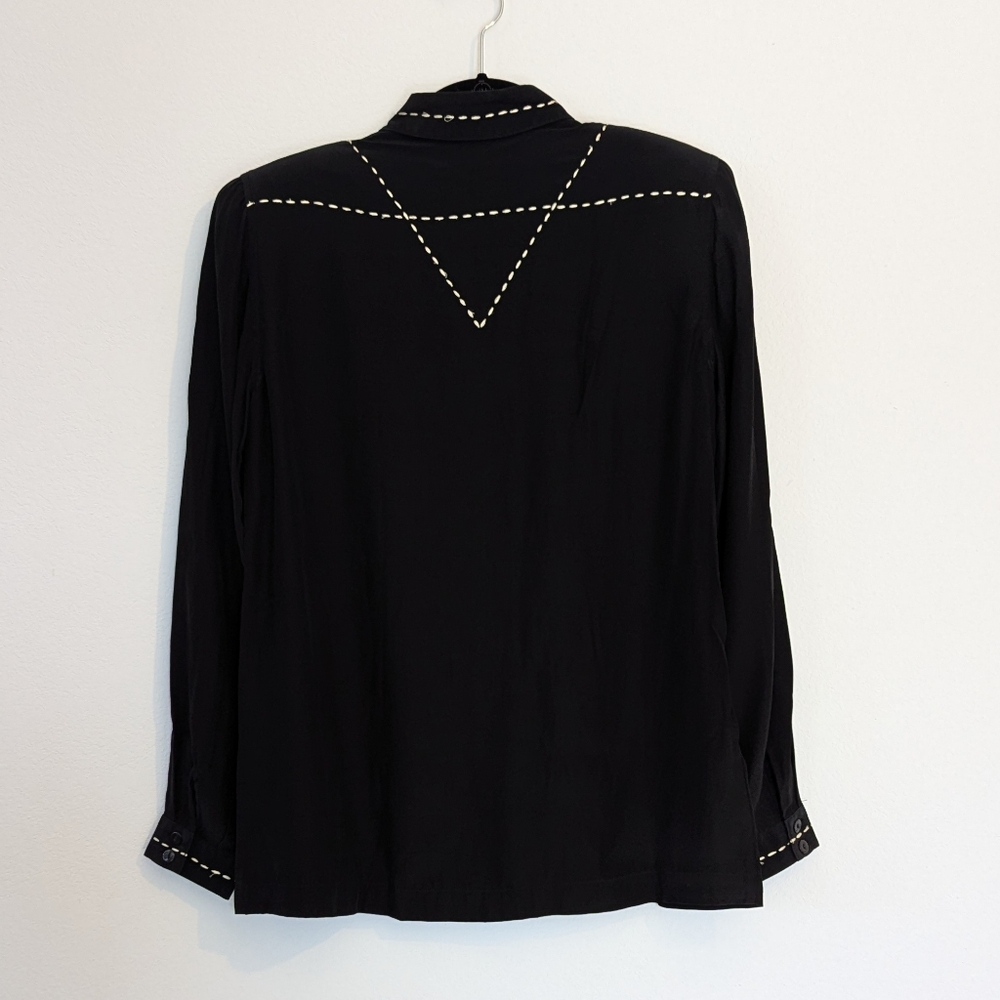 Vintage Silk Black Button Down Size 4 - Picture 5 of 11